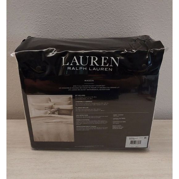 Ralph Lauren MASON GEO STRIPE Cream Multi Cotton Full Queen Duvet Cover Set - Picture 7 of 10